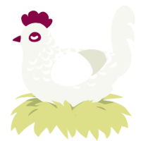 Kenni the Chicken, a white chicken with a half-lace pattern