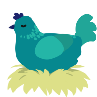 A teal and turquoise chicken with a neck-speckle pattern