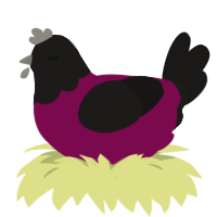 A wine and sable chicken with a head pattern