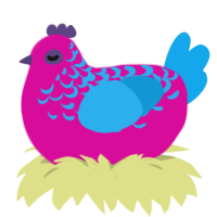 A fuchsia and sky chicken with a half-lace pattern