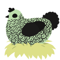 Spectre, a gluppy and sable chicken with a double-lace pattern