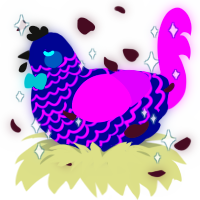 Caspian, a navy and amethyst chicken with a lace pattern