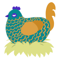 Jericho Pond, a teal and orange chicken with a lace pattern