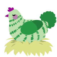 Rhubarb, a gluppy and viridian chicken with a bar pattern