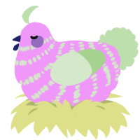 Lavender, a lavender and gluppy chicken with a bar pattern