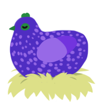 Grimace, a indigo and blurple chicken with a speckle pattern