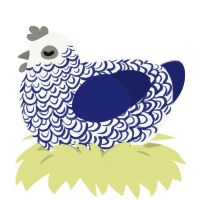 A white and navy chicken with a double-lace pattern