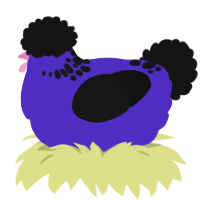 BSOD, a indigo and black chicken with a neck-speckle pattern