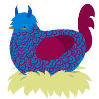 青鬼, a sapphire and maroon chicken with a double-lace pattern