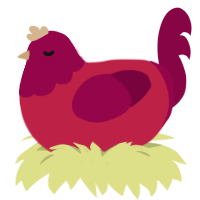 jelly jr, a crimson and maroon chicken with a head pattern