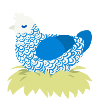 Slip, a white and sapphire chicken with a double-lace pattern