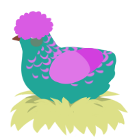 Cotton Candy, a turquoise and orchid chicken with a half-lace pattern