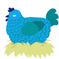 Waves, a sky and teal chicken with a lace pattern