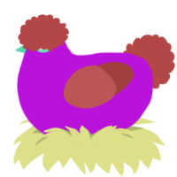Pinkie, a amethyst and red chicken