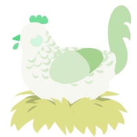 A white and gluppy chicken with a half-lace pattern