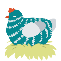 Banana, a teal and mist chicken with a bar pattern
