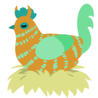 Finnegan, a orange and spring chicken with a bar pattern