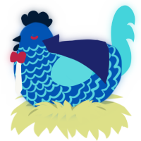 Vox, a ultramarine and aqua chicken with a lace pattern