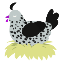 Soot Sprite, a silver and black chicken with a speckle pattern