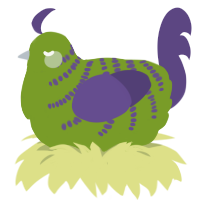 Deceit, a chartreuse and overcast chicken with a half-bar pattern