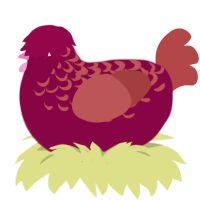 A maroon and red chicken with a half-lace pattern