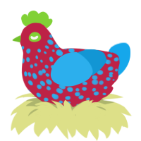 space bagel sickness, a crimson and sky chicken with a speckle pattern