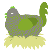 Mosswall, a ash and chartreuse chicken with a lace pattern