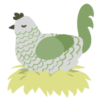 Moss and snow, a white and grass chicken with a lace pattern