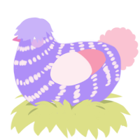 A lilac and rose chicken with a bar pattern