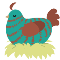 Oxidation, a turquoise and russet chicken with a bar pattern