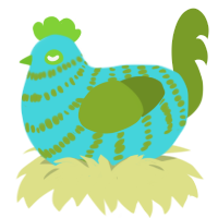 (unnamed), a aqua and chartreuse chicken with a bar pattern
