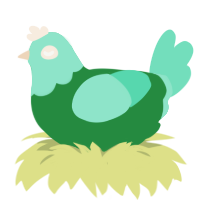 A viridian and mint chicken with a head pattern
