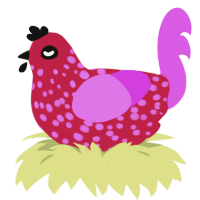 Gory, a crimson and orchid chicken with a speckle pattern