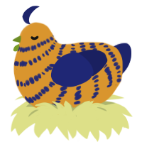 (unnamed), a orange and navy chicken with a bar pattern