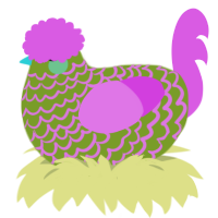 Kiwi, a chartreuse and orchid chicken with a lace pattern