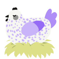 Mensa, a white and lilac chicken with a speckle pattern