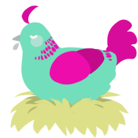 A mint and fuchsia chicken with a neck-band pattern