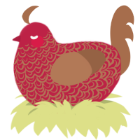 Cherry Cordial, a crimson and brown chicken with a double-lace pattern