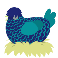 Toby, a navy and teal chicken with a lace pattern