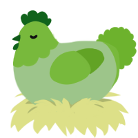 vegetable, a gluppy and grass chicken with a head pattern