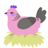 I Me Myself, a pink and grey chicken with a neck-band pattern