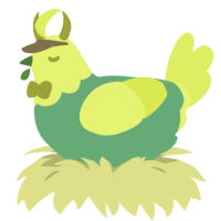 Gardener, a turquoise and lime chicken with a head pattern