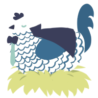 A white and ultramarine chicken with a lace pattern