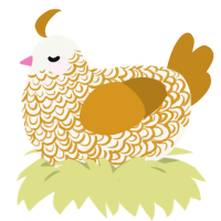 Thinker, a white and ochre chicken with a double-lace pattern