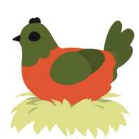 A vermilion and olive chicken with a head pattern