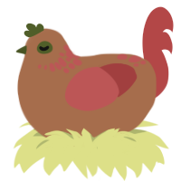 chickpea, a brown and red chicken with a neck-speckle pattern