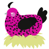 (unnamed), a fuchsia and black chicken with a speckle pattern