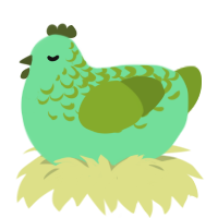 Dewey, a spring and chartreuse chicken with a half-lace pattern
