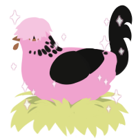 Rawr x3, a pink and black chicken with a neck-speckle pattern
