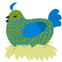 oh, a chartreuse and sapphire chicken with a lace pattern